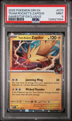2025 POKEMON DRI EN-DESTINED RIVALS #070 TEAM ROCKET'S ZAPDOS PSA 9 - Image 1