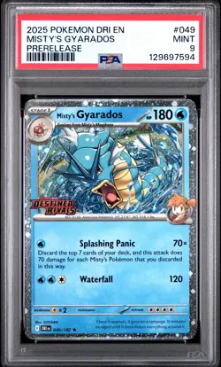 2025 POKEMON DRI EN-DESTINED RIVALS PRERELEASE #049 MISTY'S GYARADOS PSA 9 - Image 1