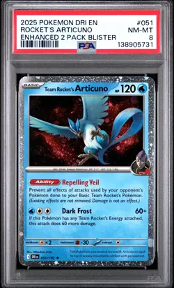 2025 POKEMON DRI EN-DESTINED RIVALS #051 TEAM ROCKET'S ARTICUNO PSA 8 - Image 1