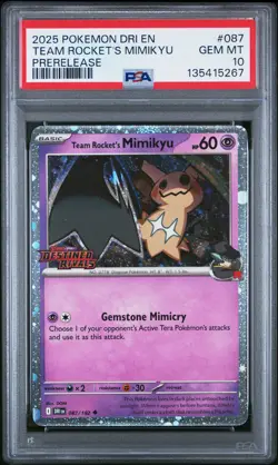2025 POKEMON DRI EN-DESTINED RIVALS PRERELEASE #087 TEAM ROCKET'S MIMIKYU PSA 10 - Image 1