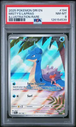 2025 POKEMON DRI EN-DESTINED RIVALS ILLUSTRATION RARE #194 MISTY'S LAPRAS PSA 8 - Image 1