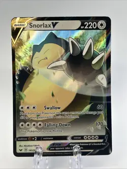 Pokemon Snorlax V 141/202 Swsh01: Sword & Shield Full Art Holo Ultra Rare Card - Image 1
