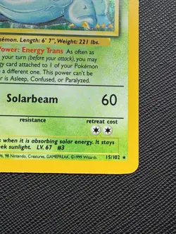 Pokemon TCG Venusaur Holo Swirl Rare Card 15/102 Base Set LP+/NM - Image 3