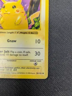 Pokemon 1999 Shadowless Red Cheeks Pikachu TCG Card 58/102 - MP - Image 5