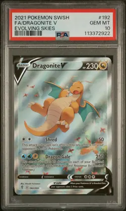2021 POKEMON SWORD & SHIELD EVOLVING SKIES #192 FULL ART/DRAGONITE V PSA 10 - Image 1