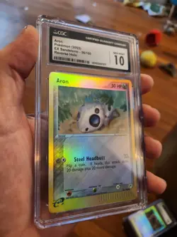 (TOP POP 5) CGC 10 GEM MINT Aron Pokemon (2003) EX Sandstorm 56/100 Reverse Holo - Image 1