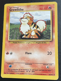Pokemon TCG Growlithe Base Set 28/102 Regular Unlimited Uncommon - Image 1
