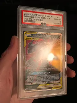 2019 Pokemon Sun & Moon Greninja & Zoroark GX #107 Unbroken Bonds PSA 10 - Image 4