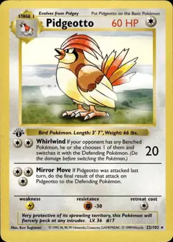 Pokemon 1st Ed. Base Rare Pidgeotto 22/102 - Near Mint (NM) - Image 1