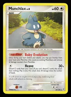 Munchlax 33/130 Rare Diamond and Pearl Pokemon Card - Image 1