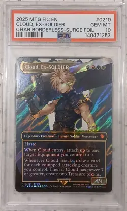2025 MTG FINAL FANTASY CLOUD EX-SOLDIER BORDERLESS SURGE FOIL PSA 10 - Image 1
