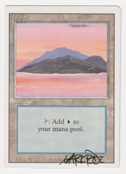Signed Island HP Revised Edition Artist Mark Poole 1994 WOTC MTG Magic Misprint! - Image 1