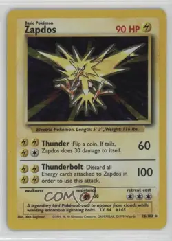 Zapdos Holo Pokemon Base Set #16 1999 - Image 1