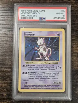 Pokemon TCG Base Set 1999 Mewtwo Holo Shadowless PSA 8 - Image 1
