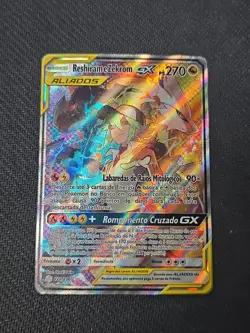 Pokemon 2019 Reshiram & Zekrom GX Full Art 222/236 Cosmic Eclipse Portuguese - Image 1