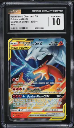 *GEM MINT* CGC 10 Reshiram & Charizard GX 20/214 Unbroken Bonds Pokemon Card tcg - Image 1