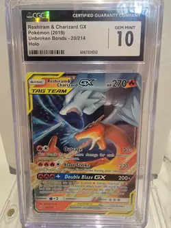 *GEM MINT* CGC 10 Reshiram & Charizard GX 20/214 Unbroken Bonds Pokemon Card tcg - Image 1