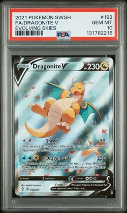 2021 POKEMON SWORD & SHIELD EVOLVING SKIES #192 FULL ART/DRAGONITE V PSA 10 - Image 1