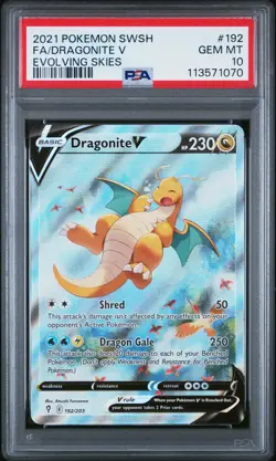 2021 POKEMON SWORD & SHIELD EVOLVING SKIES #192 FULL ART/DRAGONITE V PSA 10 - Image 1
