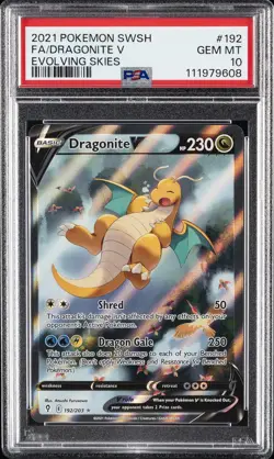 2021 POKEMON SWORD & SHIELD EVOLVING SKIES #192 FULL ART/DRAGONITE V PSA 10 - Image 1