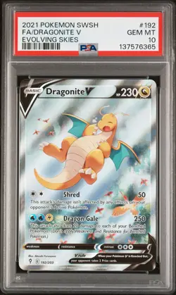 2021 POKEMON SWORD & SHIELD EVOLVING SKIES #192 FULL ART/DRAGONITE V PSA 10 - Image 1