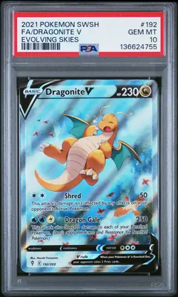 2021 POKEMON SWORD & SHIELD EVOLVING SKIES #192 FULL ART/DRAGONITE V PSA 10 - Image 1