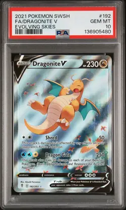 2021 POKEMON SWORD & SHIELD EVOLVING SKIES #192 FULL ART/DRAGONITE V PSA 10 - Image 1