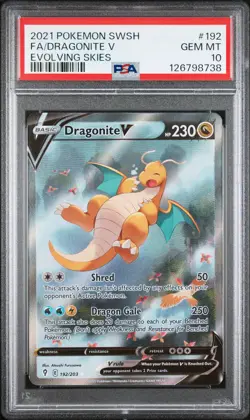 2021 POKEMON SWORD & SHIELD EVOLVING SKIES #192 FULL ART/DRAGONITE V PSA 10 - Image 1