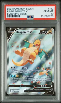 2021 POKEMON SWORD & SHIELD EVOLVING SKIES #192 FULL ART/DRAGONITE V PSA 10 - Image 1