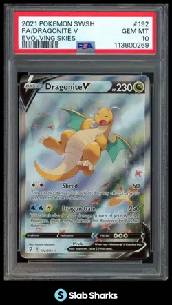 2021 POKEMON SWORD & SHIELD EVOLVING SKIES #192/203 DRAGONITE V FULL ART PSA 10 - Image 1