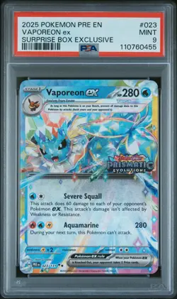 2025 POKEMON PRE EN-PRISMATIC EVOLUTIONS #023 VAPOREON EX PSA 9 - Image 1