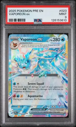 2025 POKEMON PRE EN-PRISMATIC EVOLUTIONS #023 VAPOREON EX PSA 9 - Image 1