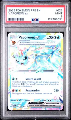 2025 POKEMON PRE EN-PRISMATIC EVOLUTIONS #023 VAPOREON EX PSA 9 - Image 1