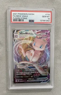 2021 POKEMON SWORD & SHIELD FUSION STRIKE #114 FULL ART/MEW VMAX PSA 10 New Cert - Image 1