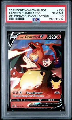 PSA 10 - 2021 Black Star Celebrations Collection Lance's Charizard V #SWSH133 - Image 1