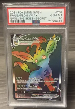 2021 Pokemon Evolving Skies Full Art Leafeon VMAX Rainbow Secret Rare PSA 10 - Image 1