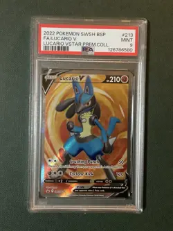 PSA 9 Mint LUCARIO V Prem Coll #213 2022 Promo Full Art Pokemon - Image 1