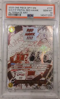2025 ONE PIECE OP11 GUM-GUM FIRE-FIST PISTOL RED HAWK ALTERNATE ART PSA 10 - Image 1