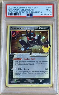 Pokemon Greninja Gold Star SWSH144 Black Star Promo Celebrations ETB PSA 9 - Image 1