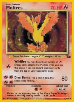 Moltres - 12/62 - Pokemon Fossil Unlimited Holo Rare Card WOTC LP - Image 1