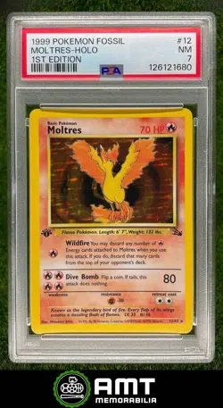 126121680 1999 Pokemon Fossil 1st Edition #12/62 Moltres PSA 7 Holo - Image 1