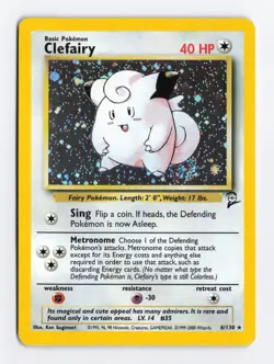 Clefairy 6/130 Holo Rare FART SWIRL Base Set 2 Pokemon Card MP+ - Image 1