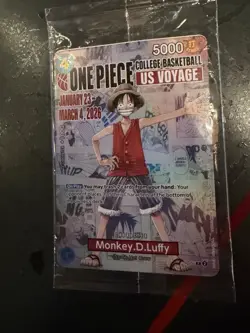 One Piece Monkey D. Luffy College Basketball US Voyage Promo Card - SHIPS TODAY! - Image 1