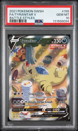 2021 POKEMON SWORD & SHIELD BATTLE STYLES #155 FULL ART/TYRANITAR V PSA 10 - Image 1
