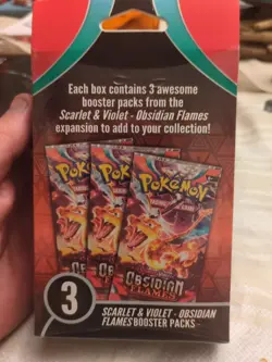 1 x Pokemon TCG Scarlet & Violet Obsidian Flames 3 Pack Worn Hanger Box Sealed - Image 2