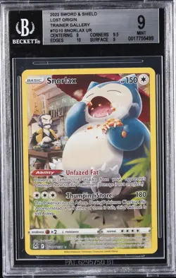 2022 POKEMON SWORD & SHIELD LOST ORIGIN TRAINER GALLERY #TG10 SNORLAX UR BGS 9 - Image 1
