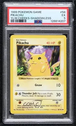 Pikachu Shadowless Pokemon Base Set PSA 5 1999 - Image 1