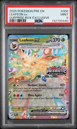 2025 POKEMON PRE EN-PRISMATIC EVOLUTIONS SURPRISE BOX EXCLUSIVE LEAFEON EX PSA 9 - Image 1