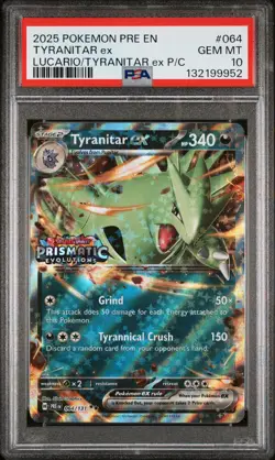 2025 POKEMON PRE EN-PRISMATIC EVOLUTIONS #064 TYRANITAR EX PSA 10 - Image 1