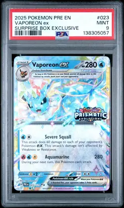 2025 POKEMON PRE EN-PRISMATIC EVOLUTIONS #023 VAPOREON EX PSA 9 - Image 1